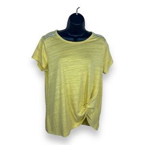 LARGE YELLOW RHINESTONE GEM ACCENT TEE WOMENS STRETCH TWIST ACCENT